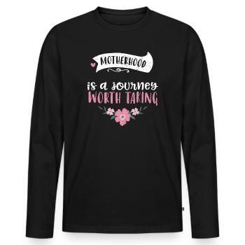 Motherhood is a journey worth ta... - Men's Premium Organic Long Sleeve Shirt - black - Front - Nico (187cm)