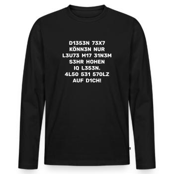 INTELLIGENZ TEST - IQ TEST - SEI STOLZ AUF DICH - Männer Premium Bio Langarmshirt - Schwarz - Vorne - Nico (187cm)