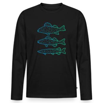 Poisson prédateur Pêche Polygone Perche Brochet - T-shirt manches longues Premium bio Homme - noir - Devant - Nico (187cm)