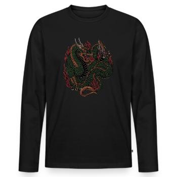 Ryū (竜 Drache) und Samurai | Yōkai-Serie - Männer Premium Bio Langarmshirt - Schwarz - Vorne - Nico (187cm)