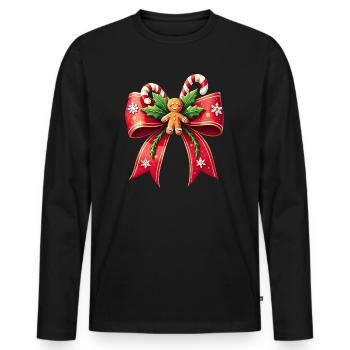 Weihnachtsgeschenk mit Zuckerrohrschleife - Männer Premium Bio Langarmshirt - Schwarz - Vorne - Nico (187cm)