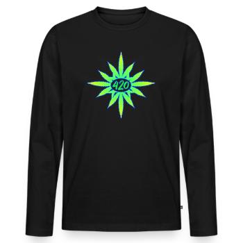 420 Cannabis - Hanf - Marihuana - Weed - Marijuana - Männer Premium Bio Langarmshirt - Schwarz - Vorne - Nico (187cm)
