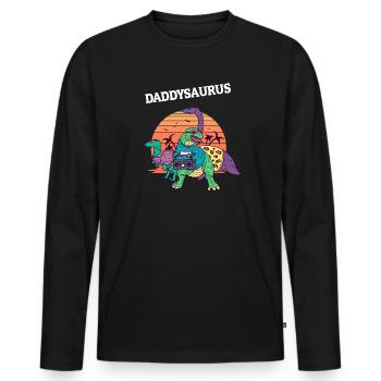 Daddysaurus Dinosaurie Vatertag Retro Papa - Männer Premium Bio Langarmshirt - Schwarz - Vorne - Nico (187cm)