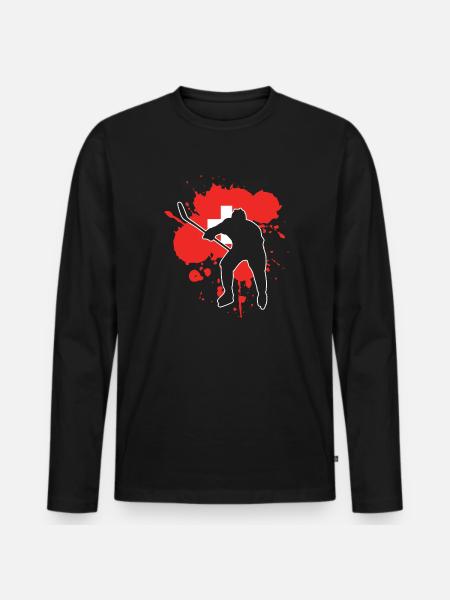 Schweiz Flagge Hockey - Eishockey - Männer Premium Bio Langarmshirt - Schwarz