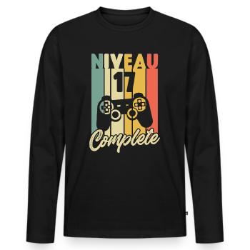 Niveau 17 complete, Cadeau Anniversaire 17 ans - T-shirt manches longues Premium bio Homme - noir - Devant - Nico (187cm)