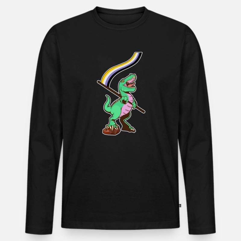 LGBTQ Flag - Dinosaur Non-Binary - Men's Premium Organic Long Sleeve Shirt - black