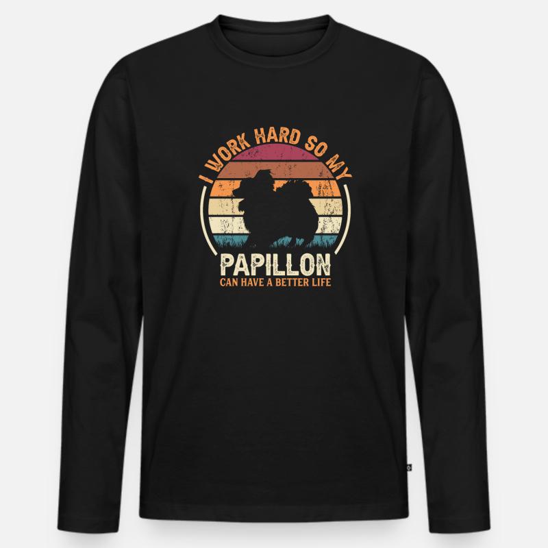 Work Hard - Retro Papillon - Men's Premium Organic Long Sleeve Shirt - black