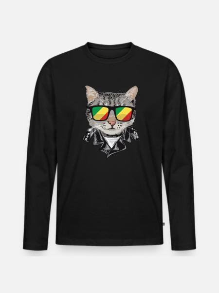 Cat-Sonnenbrille Mit Kongo-Flagge - Männer Premium Bio Langarmshirt - Schwarz