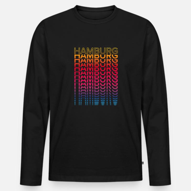 Retro Nostalgisch Stadt - Regenbogen Hamburg - Männer Premium Bio Langarmshirt - Schwarz