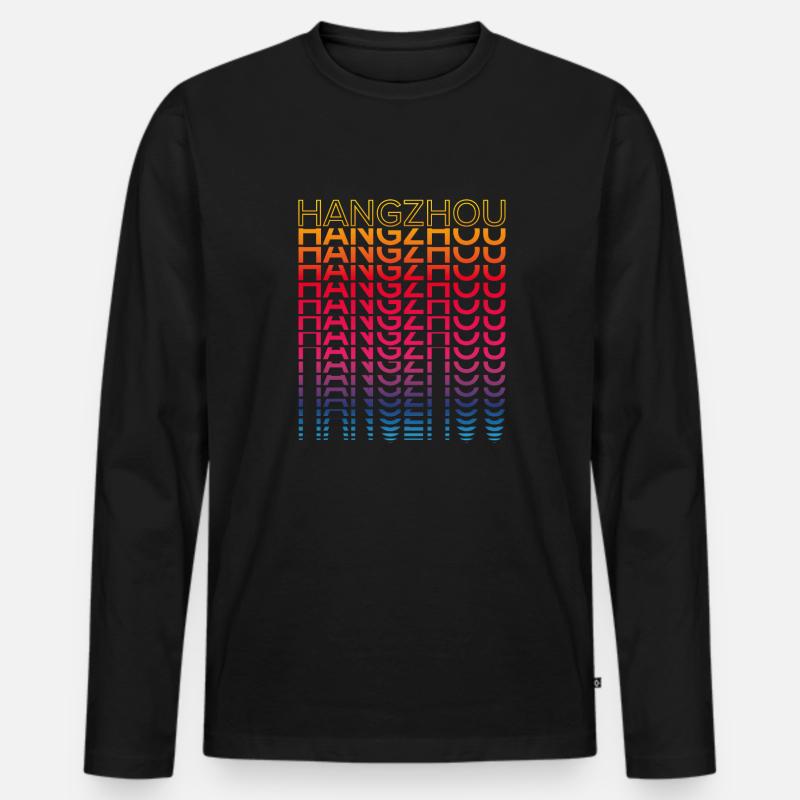Retro Nostalgisch Stadt - Regenbogen Hangzhou - Männer Premium Bio Langarmshirt - Schwarz
