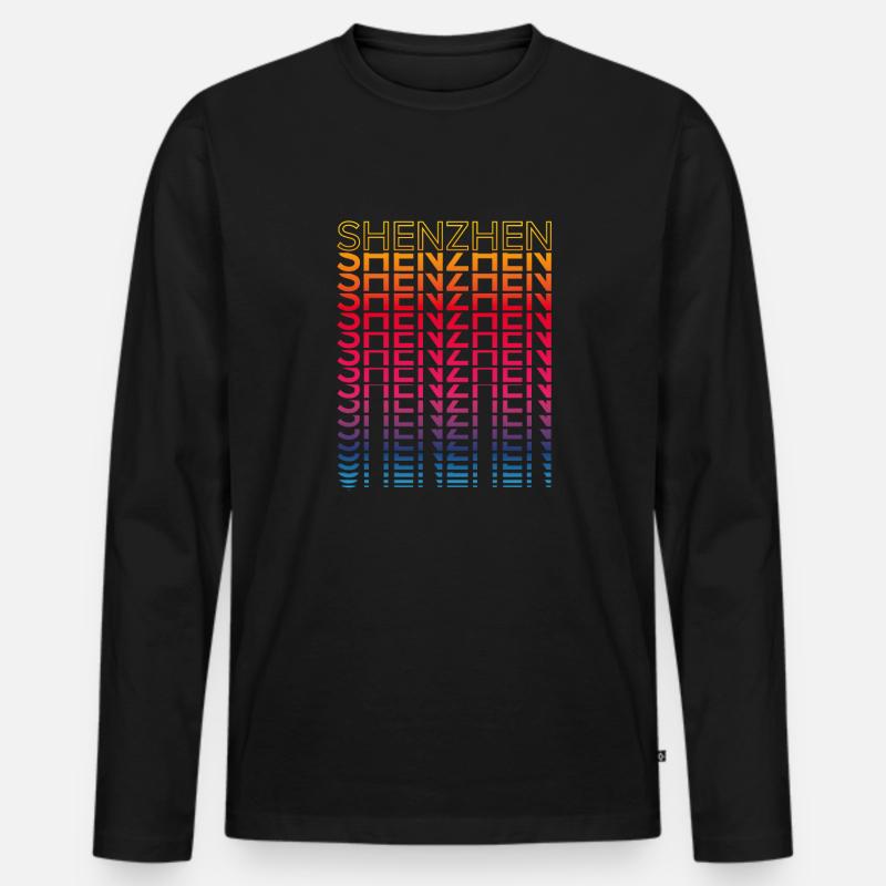 Retro Nostalgisch Stadt - Regenbogen Shenzhen - Männer Premium Bio Langarmshirt - Schwarz