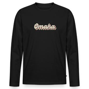 Nostalgique des années 70 USA City - Vintage Omaha - T-shirt manches longues Premium bio Homme - noir - Devant - Nico (187cm)
