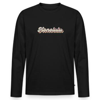Nostalgic 70s USA City - Vintage Honolulu - Men's Premium Organic Long Sleeve Shirt - black - Front - Nico (187cm)