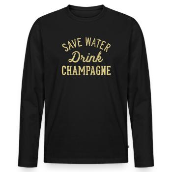 Save on water drink - Men's Premium Organic Long Sleeve Shirt - black - Front - Nico (187cm)