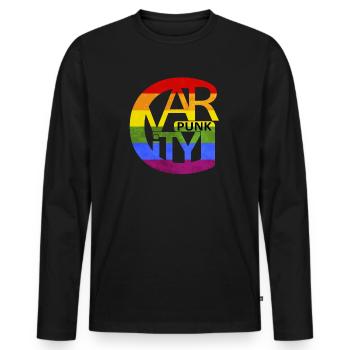 pride gravity Buchstabe für Punks - Männer Premium Bio Langarmshirt - Schwarz - Vorne - Nico (187cm)