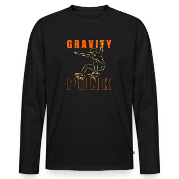 Gravity-Skater auf PUNK-Schriftzug mit Skateboard - Männer Premium Bio Langarmshirt - Schwarz - Vorne - Nico (187cm)
