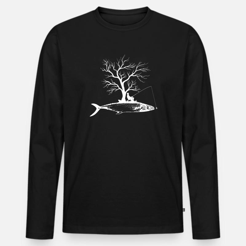 Grafikbaum - Fisch Spanische Makrele - Männer Premium Bio Langarmshirt - Schwarz