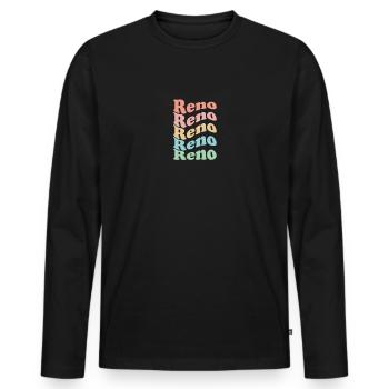 Vintage 70s Hippie USA City - Retro Reno - Men's Premium Organic Long Sleeve Shirt - black - Front - Nico (187cm)