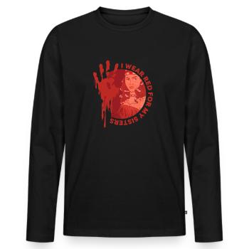 MMIW Awareness - I Wear Red For My Sisters - Männer Premium Bio Langarmshirt - Schwarz - Vorne - Nico (187cm)
