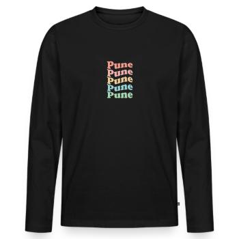 Vintage 70er Hippie India Stadt - Retro Pune - Männer Premium Bio Langarmshirt - Schwarz - Vorne - Nico (187cm)