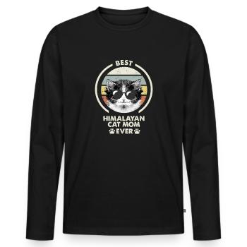 Katzenmama - Himalaya-Katze - Männer Premium Bio Langarmshirt - Schwarz - Vorne - Nico (187cm)