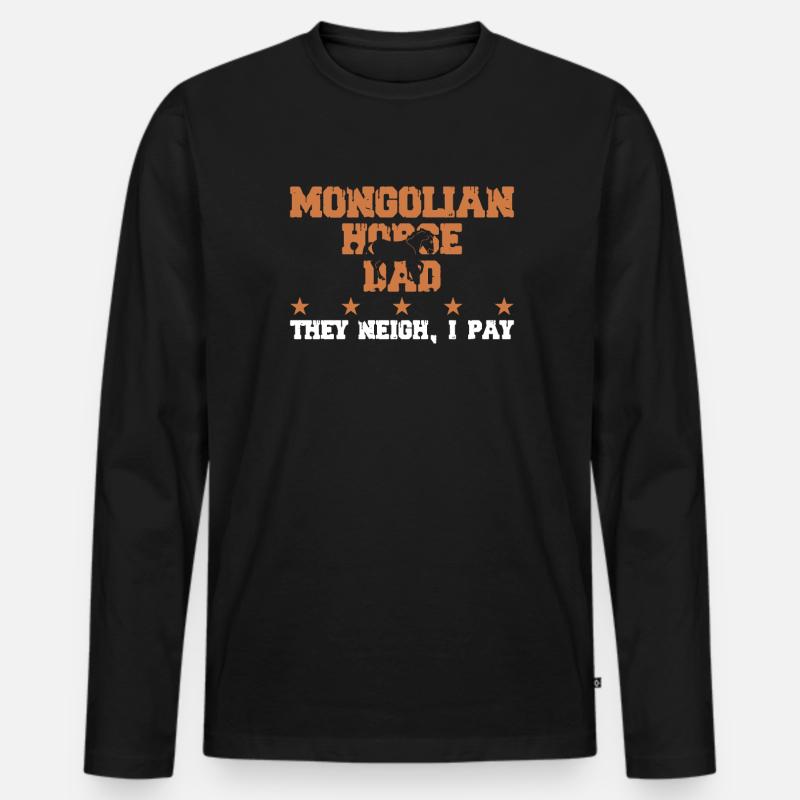 Pferdes Vater - Mongolisches Pferd - Männer Premium Bio Langarmshirt - Schwarz