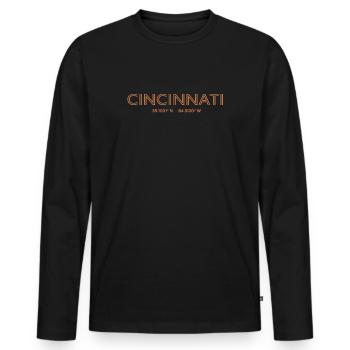Coordonnées de la ville des États-Unis - Cincinnati - T-shirt manches longues Premium bio Homme - noir - Devant - Nico (187cm)