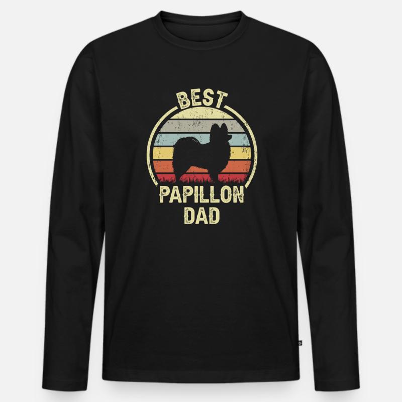 Bester Hundevater - Papillon - Männer Premium Bio Langarmshirt - Schwarz