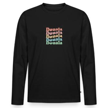 Vintage 70's Hippie Cameroon City - Rétro Douala - T-shirt manches longues Premium bio Homme - noir - Devant - Nico (187cm)