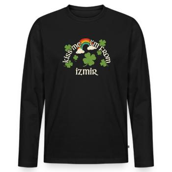 Kiss Me - St. Patrick's Day Izmir - Men's Premium Organic Long Sleeve Shirt - black - Front - Nico (187cm)