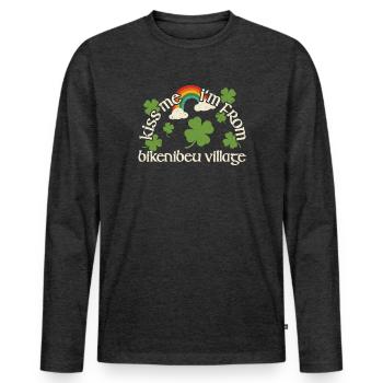 Küss mich - St. Patricks Day Bikenibeu Village - Männer Premium Bio Langarmshirt - Anthrazit meliert - Vorne - Nico (187cm)