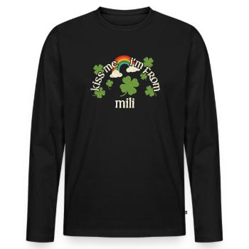 Küss mich - St. Patricks Day Mili - Männer Premium Bio Langarmshirt - Schwarz - Vorne - Nico (187cm)