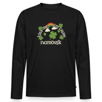 Küss mich - St. Patricks Day Namdrik - Männer Premium Bio Langarmshirt - Schwarz - Vorne - Nico (187cm)