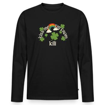 Küss mich - St. Patricks Day Kili - Männer Premium Bio Langarmshirt - Schwarz - Vorne - Nico (187cm)