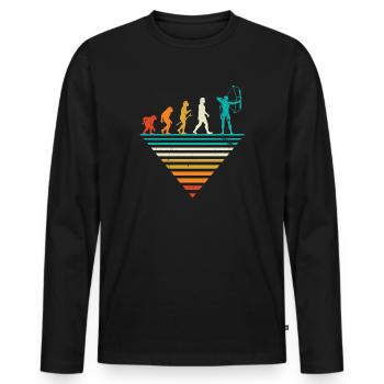 Menschliche Evolution - Vintage -Bogenschießen - Männer Premium Bio Langarmshirt - Schwarz - Vorne - Nico (187cm)