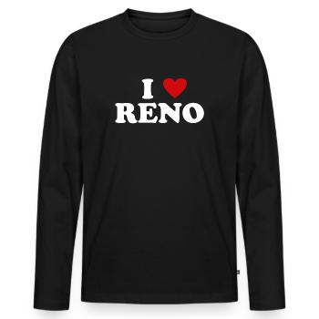 Heart USA City - I Love Reno - Men's Premium Organic Long Sleeve Shirt - black - Front - Nico (187cm)