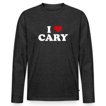 Heart USA City - I Love Cary - Men's Premium Organic Long Sleeve Shirt - heather anthracite - Front - Nico (187cm)