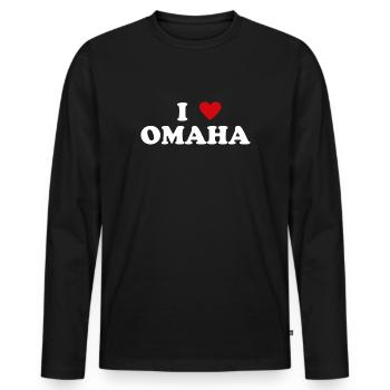 Heart USA City - J’aime Omaha - T-shirt manches longues Premium bio Homme - noir - Devant - Nico (187cm)