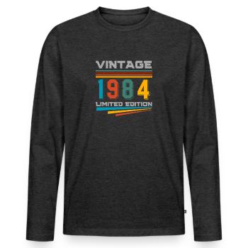 Vintage 1984 limited edition - Men's Premium Organic Long Sleeve Shirt - heather anthracite - Front - Nico (187cm)