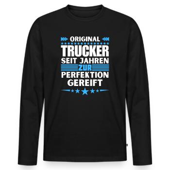 Trucker matured to perfection - Men's Premium Organic Long Sleeve Shirt - black - Front - Nico (187cm)
