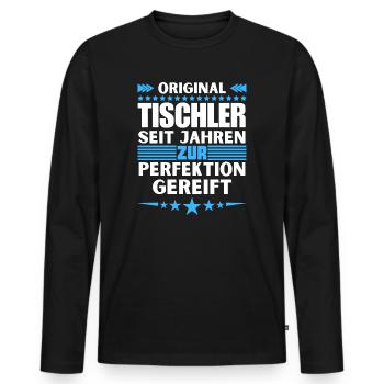 Zur Perfektion gereifter Tischler - Männer Premium Bio Langarmshirt - Schwarz - Vorne - Nico (187cm)