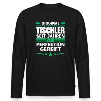 Zur Perfektion gereifter Tischler - Männer Premium Bio Langarmshirt - Schwarz - Vorne - Nico (187cm)