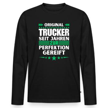 Trucker matured to perfection - Men's Premium Organic Long Sleeve Shirt - black - Front - Nico (187cm)