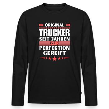 Trucker matured to perfection - Men's Premium Organic Long Sleeve Shirt - black - Front - Nico (187cm)