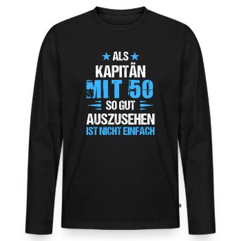 At 50 handsome captain - Men's Premium Organic Long Sleeve Shirt - black - Front - Nico (187cm)
