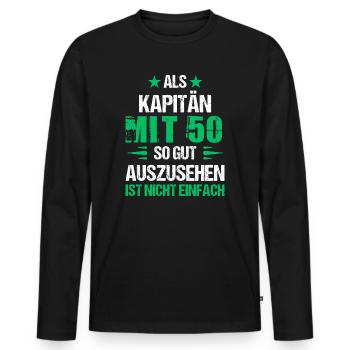 At 50 handsome captain - Men's Premium Organic Long Sleeve Shirt - black - Front - Nico (187cm)