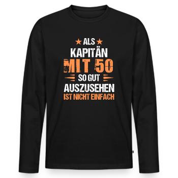 At 50 handsome captain - Men's Premium Organic Long Sleeve Shirt - black - Front - Nico (187cm)