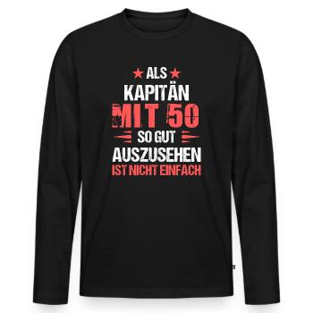 At 50 handsome captain - Men's Premium Organic Long Sleeve Shirt - black - Front - Nico (187cm)