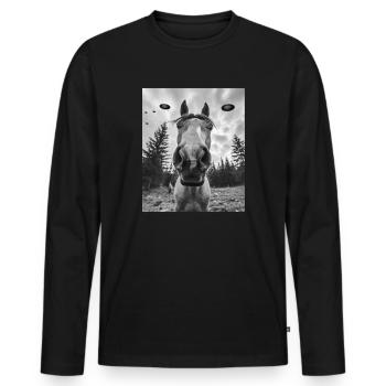 Horse - Alien American Quarter UFO - Men's Premium Organic Long Sleeve Shirt - black - Front - Nico (187cm)