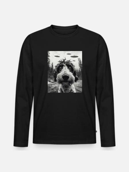 alienDog - Alien Selfie Sexy UFO - Men's Premium Organic Long Sleeve Shirt - black